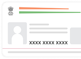 Image of an Indian Aadhaar card with emblem, photo placeholder and masked ID number